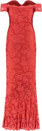 Balensi Womens Red Lace Heart-Neck Long Dress Polyamide; Viscose; Elastane