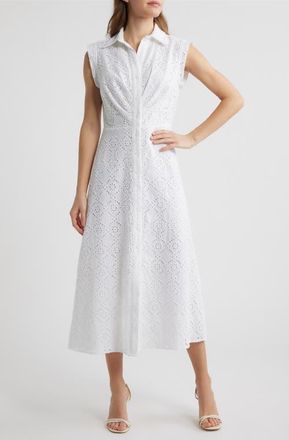 Anne Klein Eyelet Embroidery Sleeveless Shirtdress in Crisp White at Nordstrom, Size 12