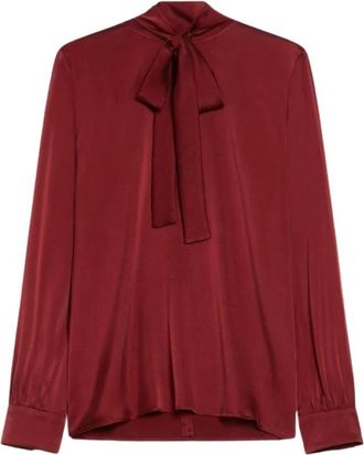 Max Mara Zijden satijnen overhemd met foulard kraag - Dames - Blouses - Rood - XS - Satijn - Overhemden