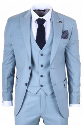 Infinity Leather Mens 3 Piece Plain Blue Work Formal Suit