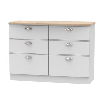 Welcome Furniture Westminster Ready Assembled 6 Drawer Wide Chest in Grey Matt & Riviera Oak - Welcome Furniture | TJ Hughes