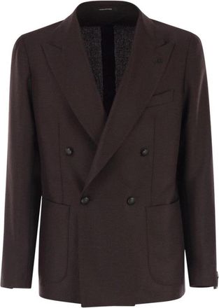 Tagliatore Double-Breasted Wool Blend Blazer - Heren - Blazers - Bruin - L - Wol - Jassen