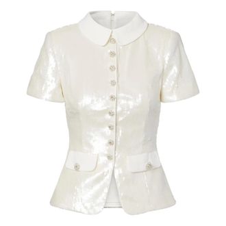 Self Portrait Blouses, female, White, Size: 2XS Sequin Tailored Top