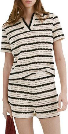 Mango Striped Crochet Knit Polo in Off White at Nordstrom, Size X-Small