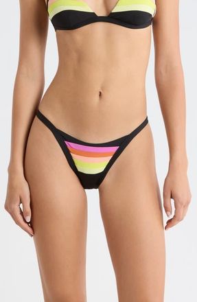 Rip Curl Surf Stripe Cheeky Bikini Bottoms in Black at Nordstrom, Size X-Large