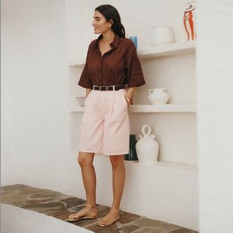 La Redoute Collections Bermuda met bandplooien, katoen en linnen