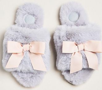 Maeve Faux Fur Open-Toe Bow Slippers