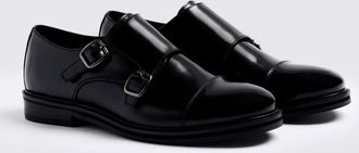 Moss Black Chunky Double Monk Shoes