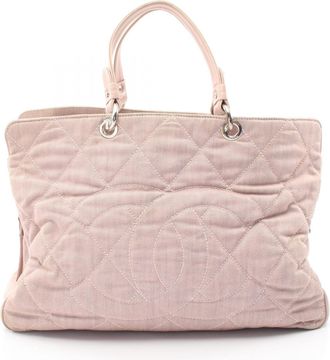 Chanel Pink Canvas Leather Handbag Tote Bag (Pre-Owned)