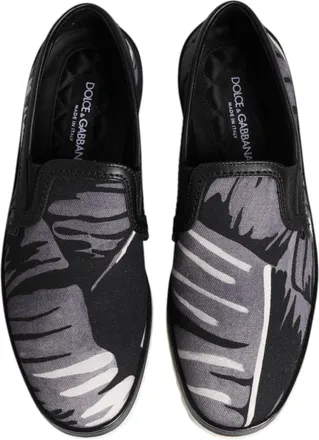Dolce & Gabbana Black Tropical Slip On Men Sneakers Shoes Cotton