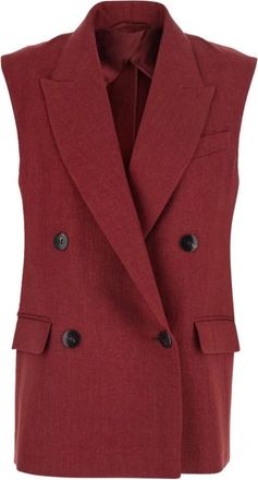 Max Mara Linnen Twill Gilet - Dames - Bodywarmers - Rood - M - Linnen - Jassen