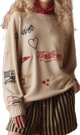 The Great. Embroidered Crew Sweater In Cream