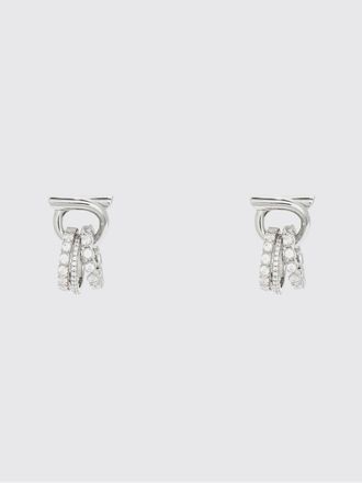 Ferragamo Gancini Pendant Earrings in Silver-Toned Brass with Rhinestones