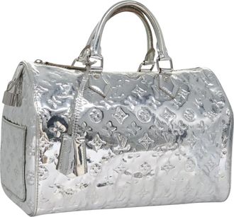Louis Vuitton Speedy 30 Silver Canvas Handbag (Pre-Owned)