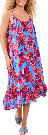 Tribal Braided Straps Flounce-Hem Midi Dress In Turkish Sea