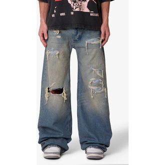 mnml Ultra Wide Distressed Jeans in Blue at Nordstrom, Size 32