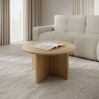 Dmora Mesa De Centro Kasi, Forma Redonda, Superficie Marr&oacute;n, Estructura Color Roble, 90x90x49h Cm Marr&oacute;n Roble