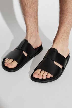 Dolce & Gabbana Leather Slides, Mens, Black