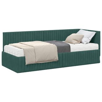 vidaXL Estructura De Cama Esquina Con Colch&oacute;n 2 Pcs Verde Terciopelo Vidaxl