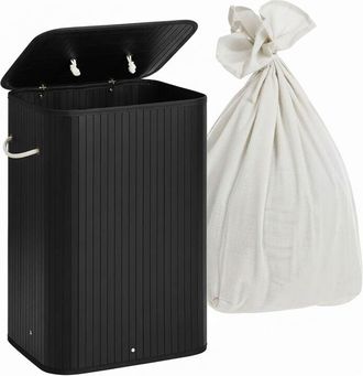 Relaxdays Relaxdays laundry basket with lid, bamboo, 80 l, foldable, HxWxD: 60 x 40 x 30 cm, black