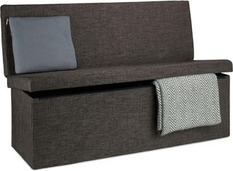Relaxdays Panca Pieghevole Con Schienale, Coperchio, Contenitore, Imbottita, Lino, Hxlxp: 73 X 114 X 38 Cm, Marrone - Relaxdays