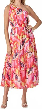 English Factory Tropic Twist One-Shoulder Maxi Dress In Pink Multi
