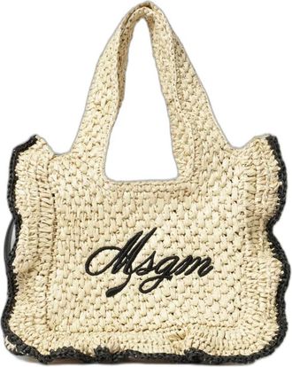 Msgm Msgm - Gehaakte schoudertas met ruches - Dames - Tassen - Beige - Maat: ONE Size Zijde