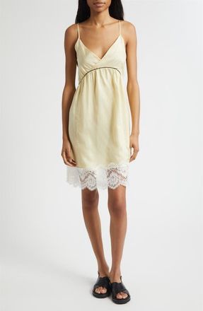 Plan C Lace Trim Pinstripe Slipdress in Eggwhite Base /Black Stripes at Nordstrom, Size 4 Us