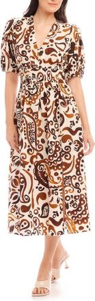 Fifteen Twenty Poppy Mixed Print Cotton Midi Dress in Batik Print at Nordstrom, Size X-Small