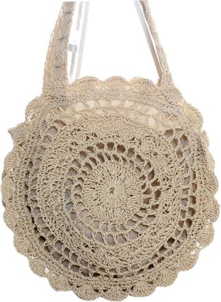 Generic Woven Grass Bag Crocheted Paper Rope Tote with Adjustable Straps for Beach Casual Style and Daily Use (Beige,11.81&times;11.81&times;15.75in)