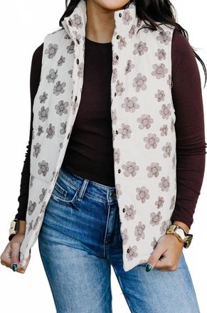 Hem & Thread Sweet Daisy Floral Padded Vest In Beige