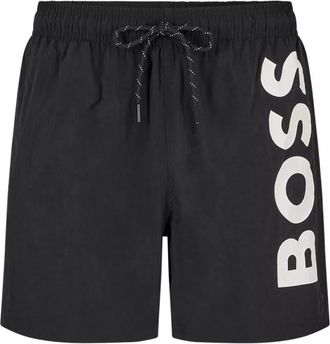 HUGO BOSS Mens Black Contrast Logo Quick-Drying Swim Shorts, Size Medium