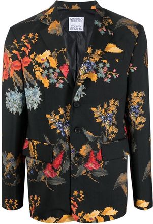 Marcelo Burlon floral-print single-breasted blazer - men - Virgin Wool/Polyamide/Wool/Polyester/Viscose - 50 - Black