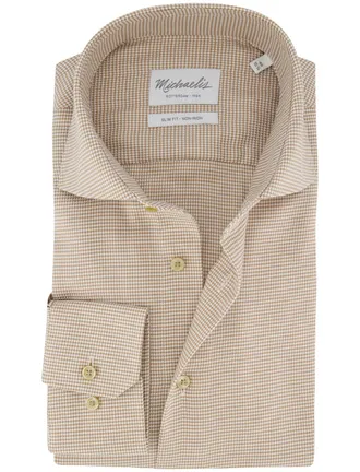 Profuomo Beige strijkvrij overhemd slim fit Michaelis geruit
