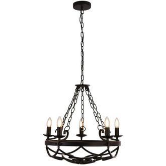 Searchlight Searchlight - Lampadario Rustico-Country Cartwheel Iii Acciaio Nero 5 Luci E14