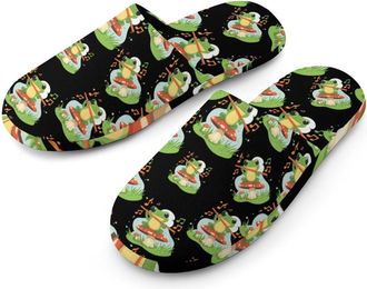 Generic Music Cute Frog Mens Cotton Slippers Memory Foam Comfort House Shoes Winter Indoor Slipper for Hotel Casa Spa