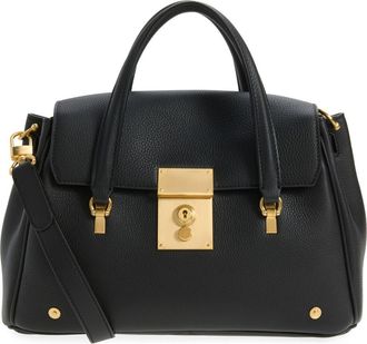 Thom Browne Small Bolton Soft Pebble Grain Leather Top Handle Bag in Black at Nordstrom