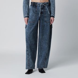 Alaia Blue washed denim cargo trousers