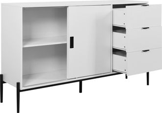 STILVORA Aparador Con 2 Puertas De Vidrio Acanalado Y 3 Cajones, Estilo Cl&aacute;sico, En Tablero De Part&iacute;culas, Blanco