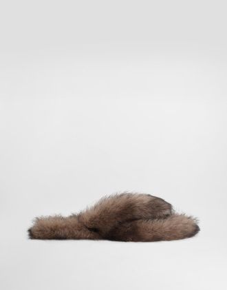 Dolce & Gabbana Shearling Flip-flops - Woman Slides And Mules Brown 36