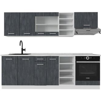 Vicco Mueble De Cocina R-line, Hormig&oacute;n Negro/blanco, 240 Cm Sin Encimera