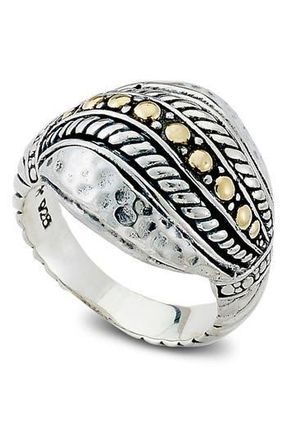 Samuel B. 18K Yellow Gold & Sterling Silver Twist Filigree Hammered Dome Ring in Silver And Gold at Nordstrom Rack, Size 7