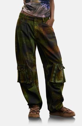 Desigual Print Cotton Cargo Pants in Green at Nordstrom, Size X-Large