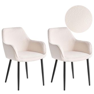 Beliani Beliani - Conjunto De 2 Sillas De Comedor Modernas Tapicer&iacute;a De Boucl&eacute; Con Reposabrazos Asiento Sal&oacute;n Comedor Blanco Alden