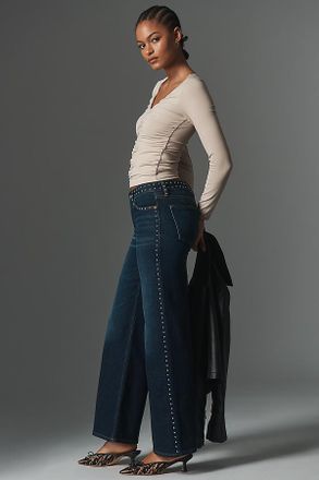 Re/Done Studded Mid-Rise Wide-Leg Jeans