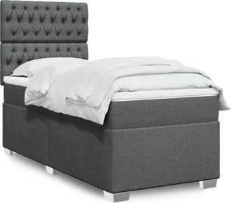 vidaXL Vidaxl - Cama Box Spring Con Colch&oacute;n Tela Gris Oscuro 80x200 Cm