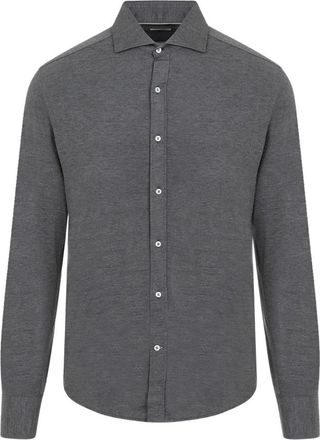 Brunello Cucinelli Camisa de Malla Melange - Shirts - Hombre - Gris - L