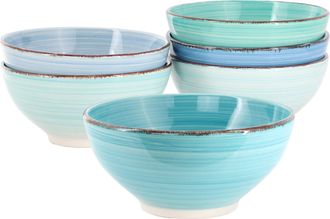 Elama Blue Ridge 6.25 Inch 6 Piece Round Stoneware Assorted Bowl Set