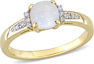 Mimi & Max 1/2 CT TGW Opal and Diamond Accent Geometric Ring in 10K Yellow Gold