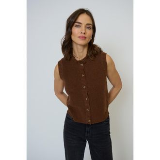 Central Park West Olivia Ruffle Sleeveless Cardi in Chocolate at Nordstrom, Size Small